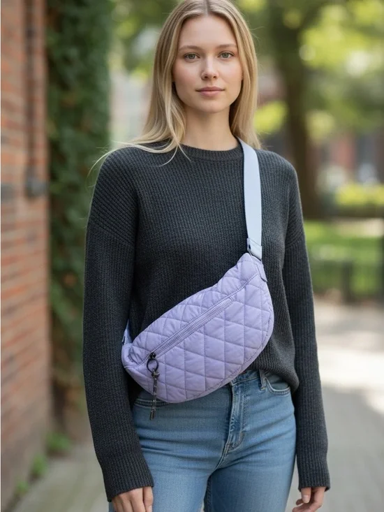 Street Level Quilted Lavender Adjustable Strap Crossbody or Shoulder Bag A2196 - Picture 5 of 10